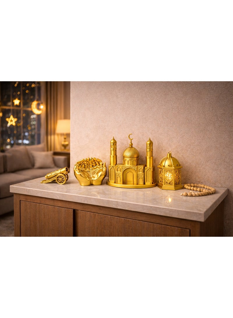 Luxury Ramadan Resin Decor Set – Mosque, Lantern, Ramadan Cannon & Prayer Hands | Elegant Home Décor - Image 4